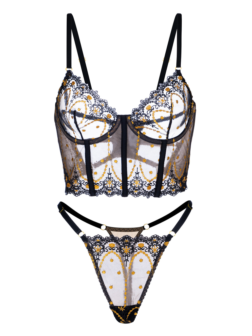 Ensemble de lingerie chic luxe noir et or