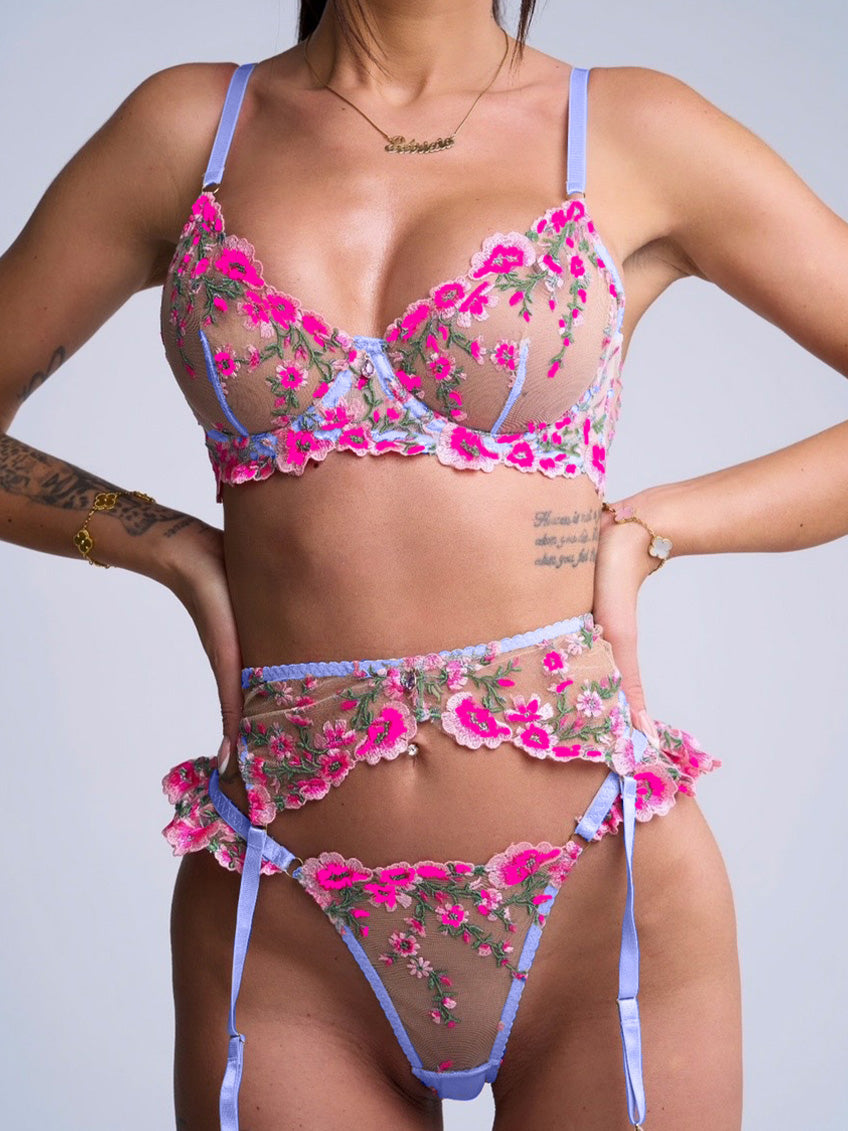 Ensemble de Lingerie Fantasy Pink Bloom Brodé