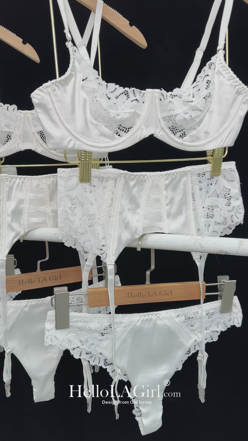 Set lingerie blanc en dentelle, satin et mesh push-up